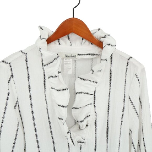 Moonlight Y&S Fashion White Black Striped Wire Collar 3/4 Sleeve Tunic Top S - Picture 2 of 7